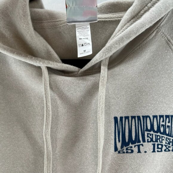Moondoggies Beach Club Line Up Hoodie Mens M Pullover Fleece Graphic Print Beige - Picture 10 of 11